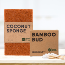 Load image into Gallery viewer, Double-sided Coconut Kitchen Sponge and Bamboo Cotton Buds
