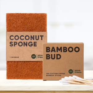 Double-sided Coconut Kitchen Sponge and Bamboo Cotton Buds